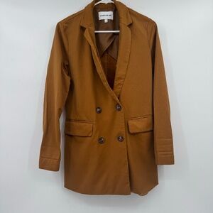 Elizabeth James Coat Women Small Brown Camel Blazer Office Career Double Breast